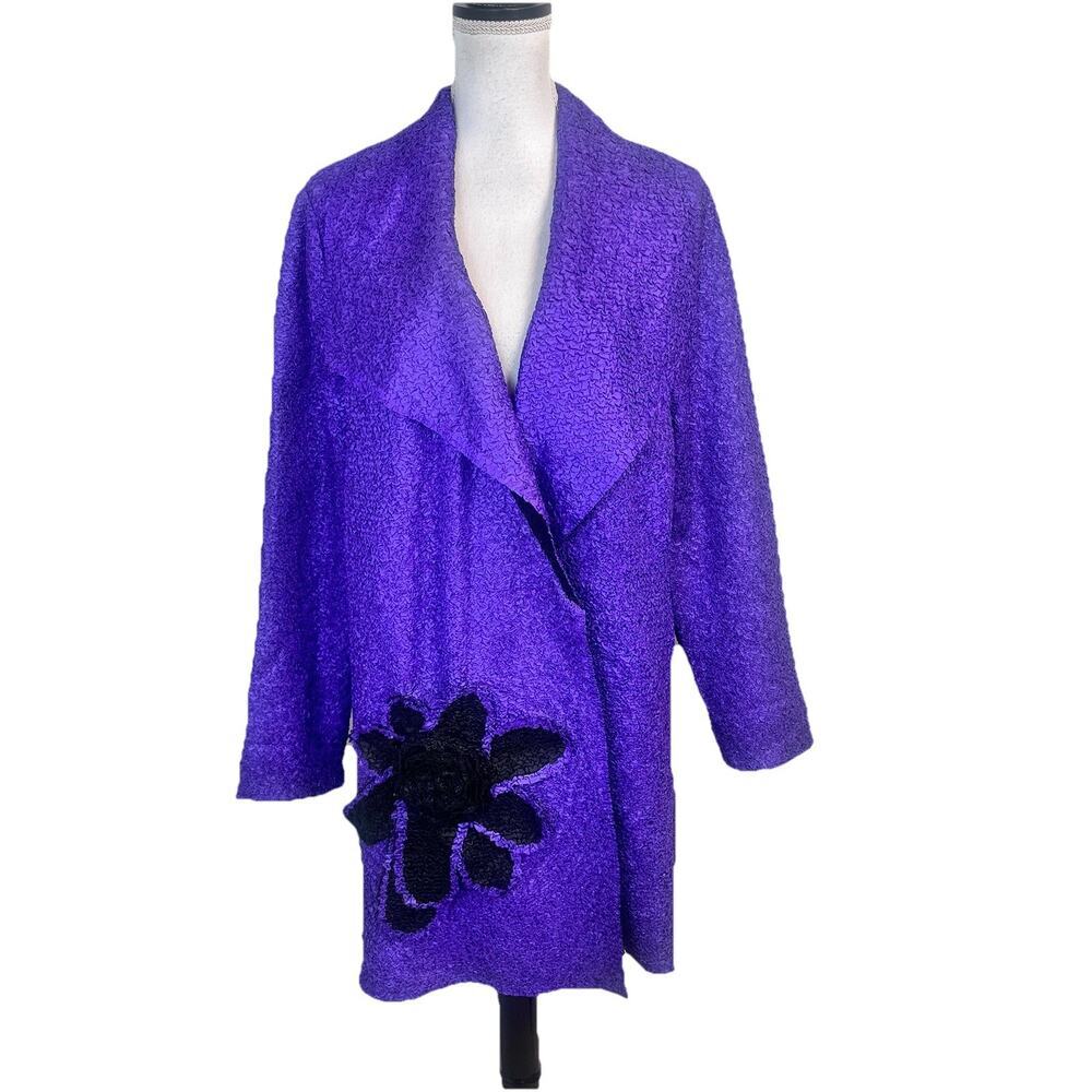 Womens Boutique Reversible Blazer Jacket One Size Purple Black Langenlook Flower